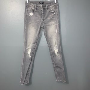 High rise gray distressed jeans